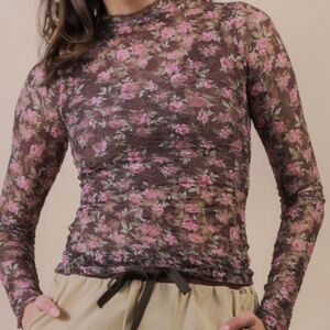 NWT New In brown with flower lace top